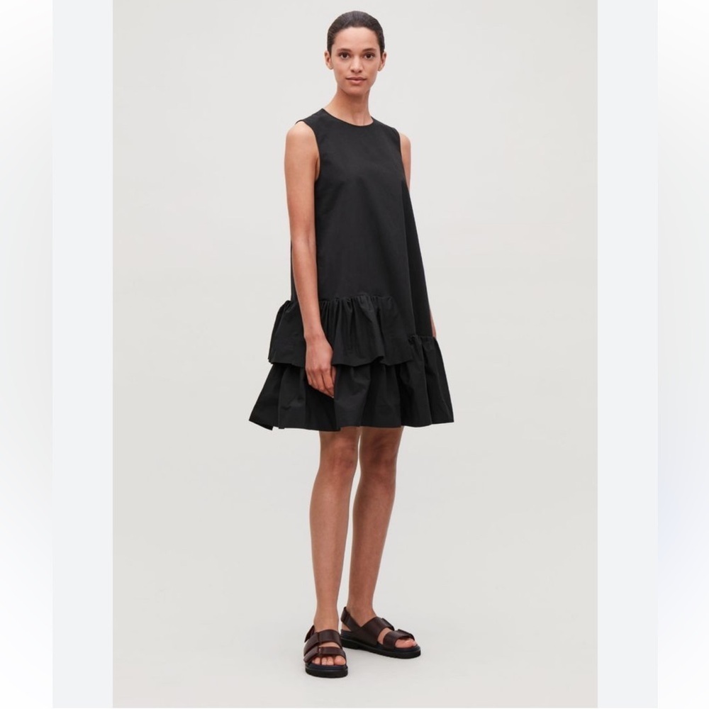 COS A Line Sleeveless Dress Black Ruffles Size S
